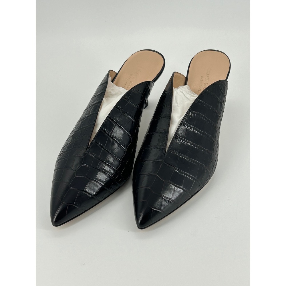 Club Monaco Black Croc-Embossed Pointed Toe Slip-On Mules